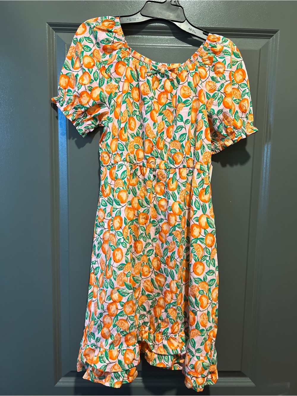 Girls' Orange Citrus Print Summer Dress Size L 10-12